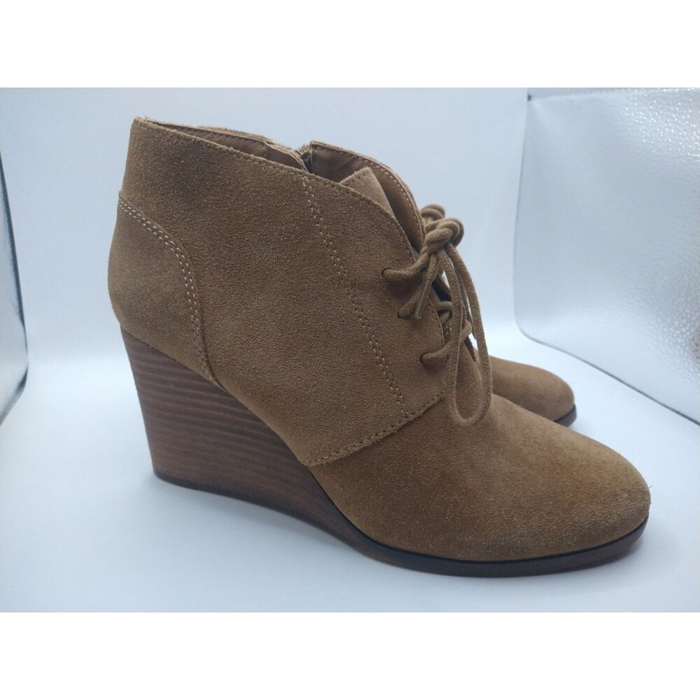Lucky Brand Tan Suede Lace-Up Wedge Ankle Boots - Womens Size 7M